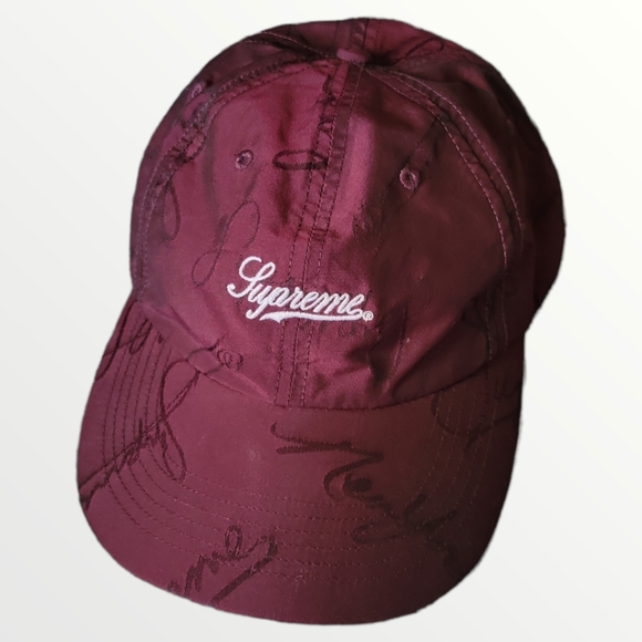 Nwt Supreme nylon 6 panel script logo camp cap in maroon - Picture 2 of 9